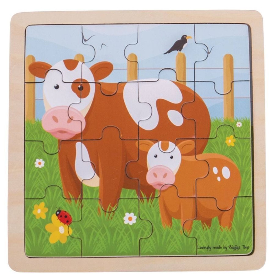 Puzzles Bigjigs Toys | Bigjigs - Cow & Calf Puzzle 16Pc