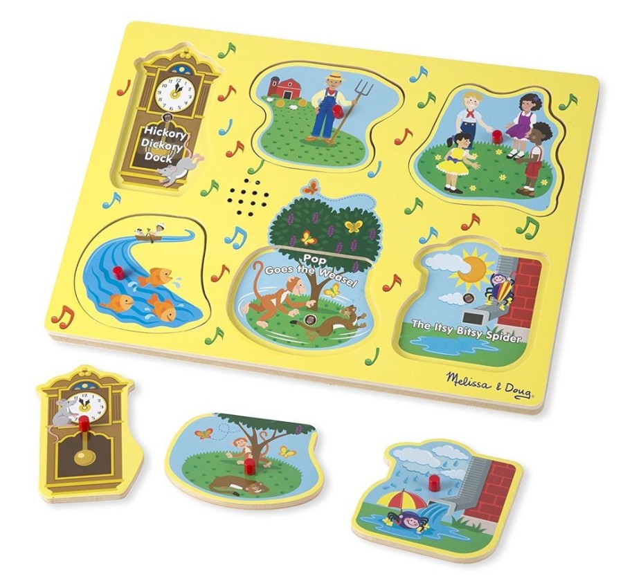 Puzzles Melissa & Doug | Melissa & Doug - Nursery Rhyme Sound Puzzle (Yellow) - 6Pc