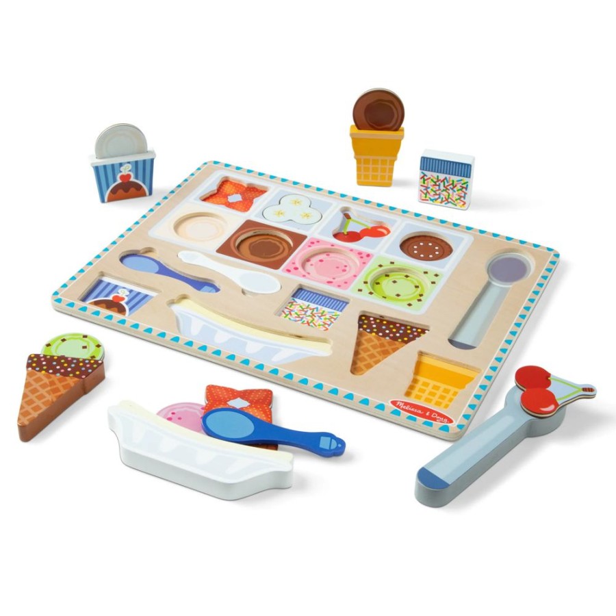 Puzzles Melissa & Doug | Melissa & Doug - Wooden Ice Cream Magnetic Puzzle Play