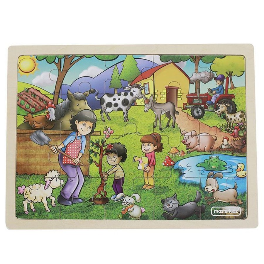 New Products Masterkidz | Masterkidz - Wooden Jigsaw Puzzle - Happy Farming 20Pc