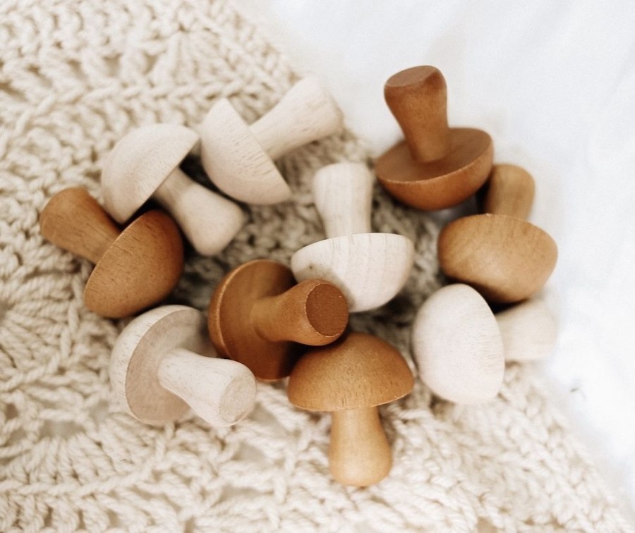 Imaginative Play Qtoys | Qtoys - Wooden Mushrooms (Set Of 10)