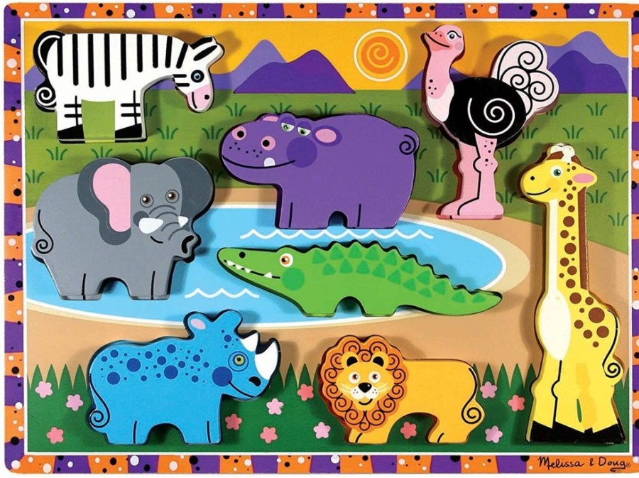 Puzzles Melissa & Doug | Melissa & Doug - Safari Animals Chunky Puzzle 8Pc