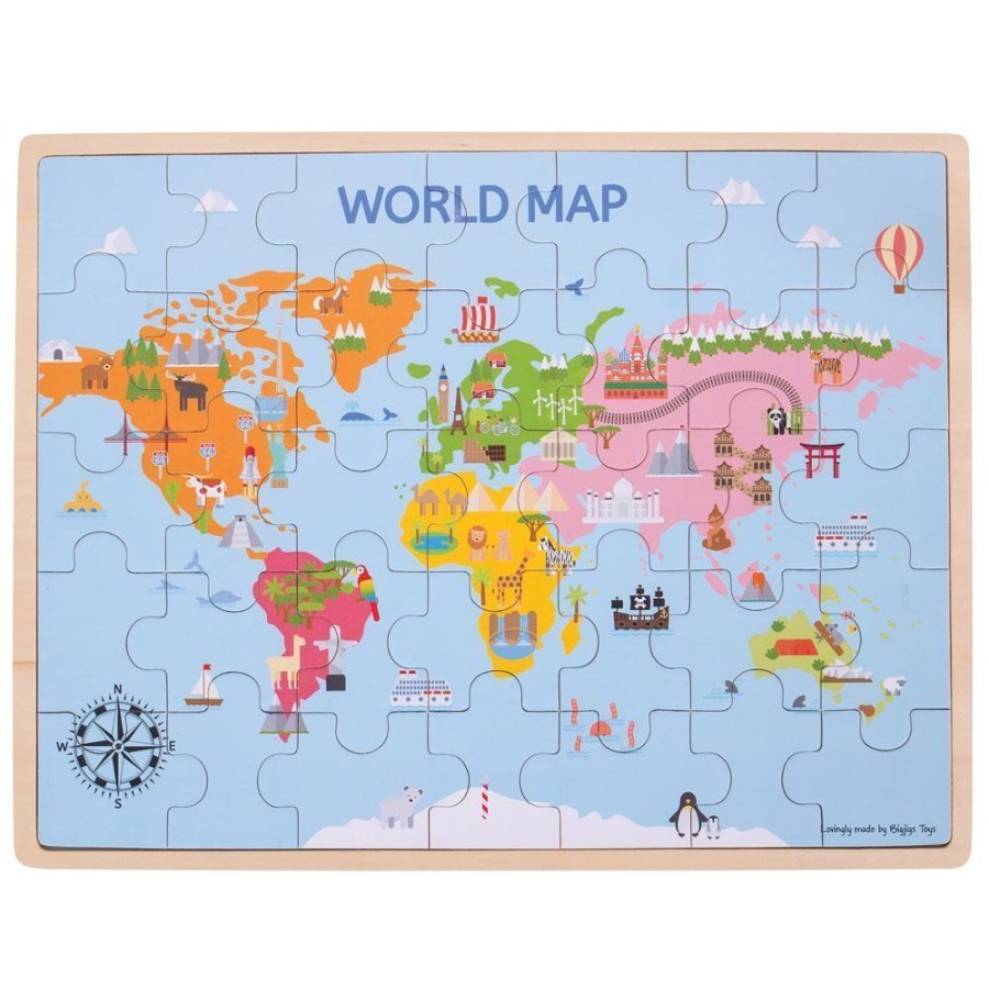 Puzzles Bigjigs Toys | Bigjigs - World Map Puzzle 35Pc