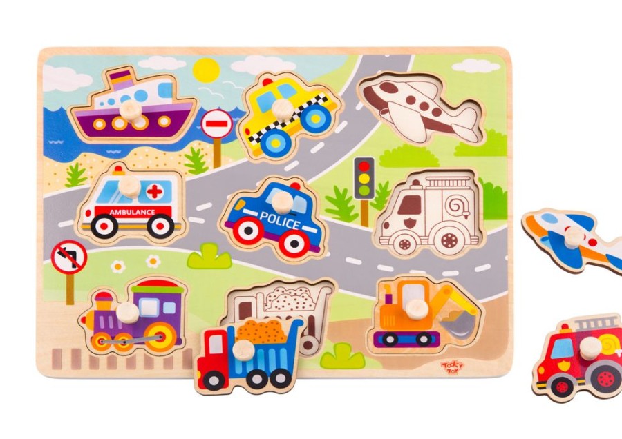 Puzzles Tooky Toy | Tooky Toy - Vehicle Peg Puzzle 9Pc