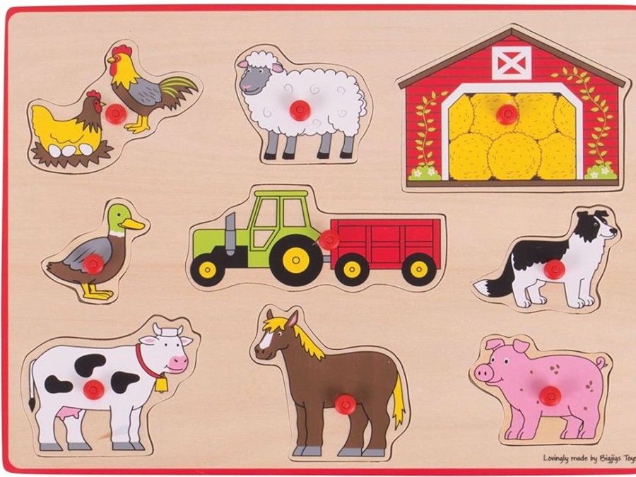 Puzzles Bigjigs Toys | Bigjigs - Lift Out Puzzle - Farm 9Pc