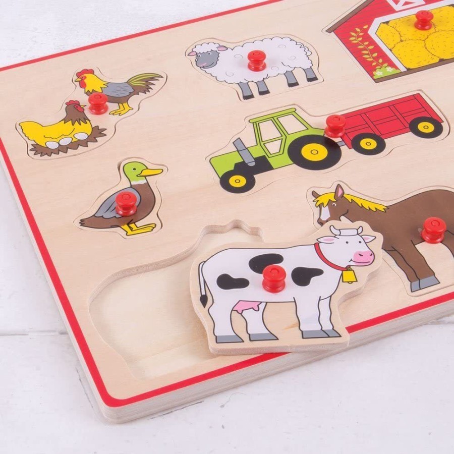 Puzzles Bigjigs Toys | Bigjigs - Lift Out Puzzle - Farm 9Pc