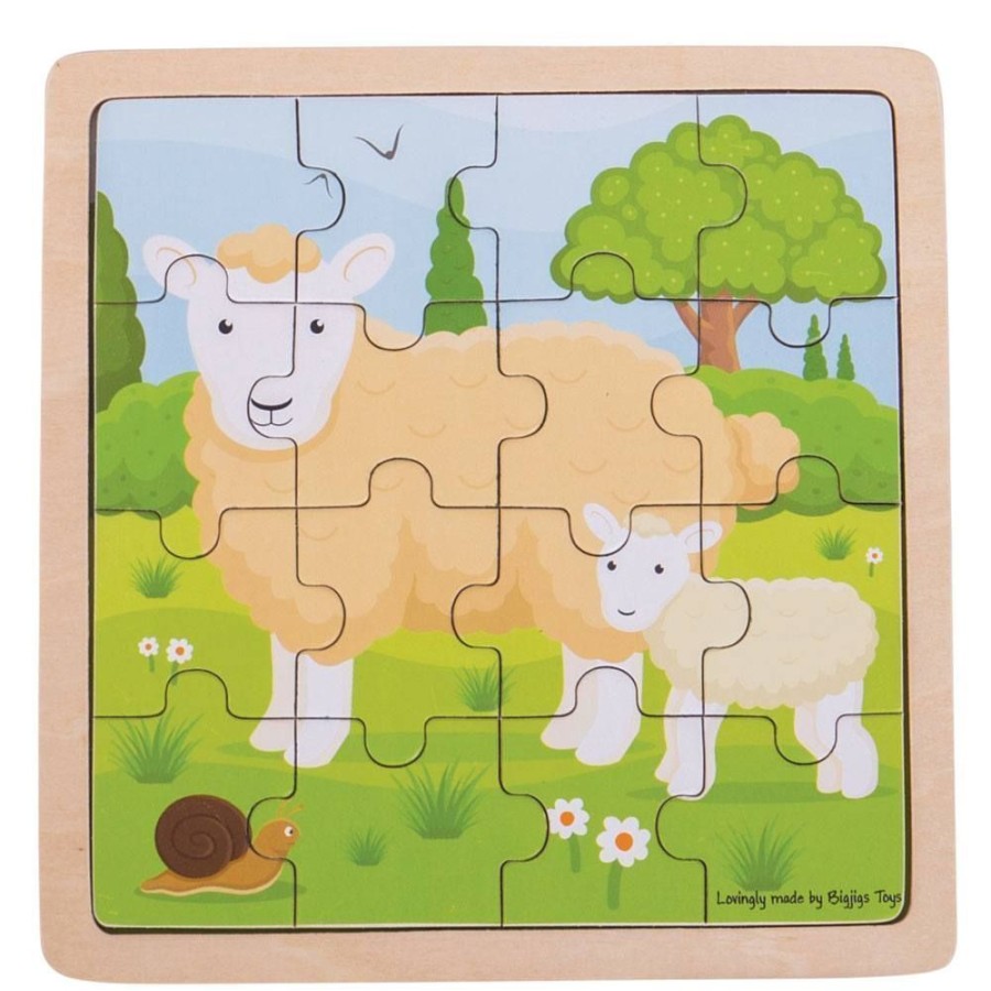 Puzzles Bigjigs Toys | Bigjigs - Sheep & Lamb Puzzle 16Pc