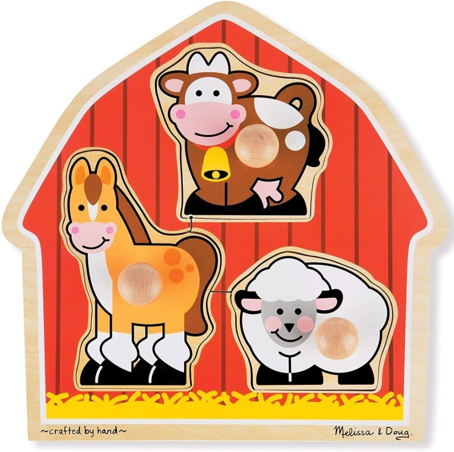 Puzzles Melissa & Doug | Melissa & Doug - Barnyard Animals Jumbo Knob Puzzle 3Pc