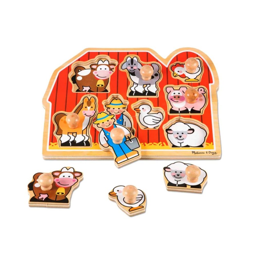 Puzzles Melissa & Doug | Melissa & Doug - Large Farm Jumbo Knob Puzzle 8Pc