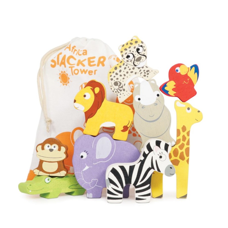 New Products Le Toy Van | Le Toy Van - Petilou Africa Stacking Animals & Bag