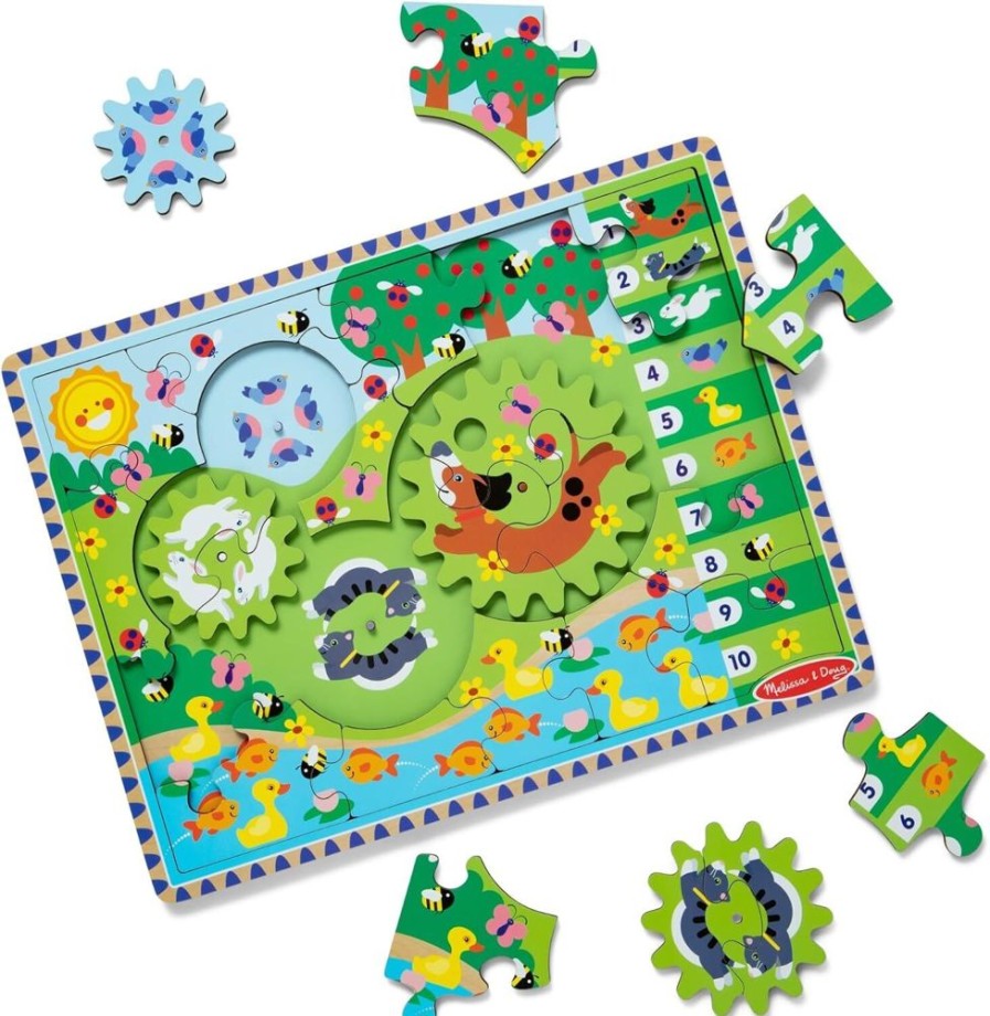 Puzzles Melissa & Doug | Melissa & Doug - Wooden Animal Chase Gear Puzzle 24Pc