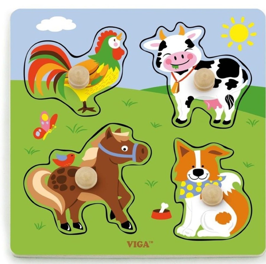 Puzzles Viga Toys | Viga Toys - Farm Animals Big Wooden Knob Puzzle