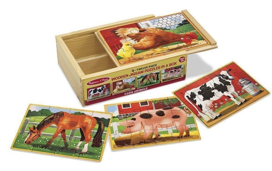 Puzzles Melissa & Doug | Melissa & Doug - Farm Animals Jigsaw Puzzles In A Box - 12Pc