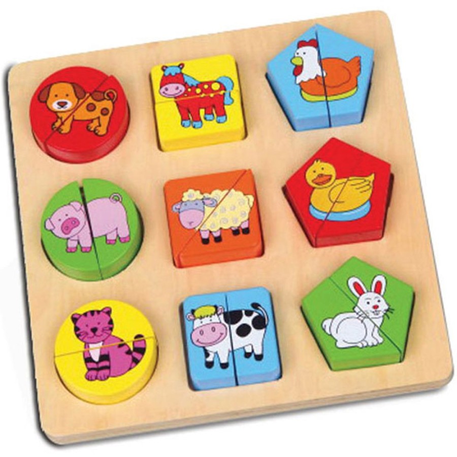 Puzzles Viga Toys | Viga Toys - Shape Block Farm Animals Puzzle