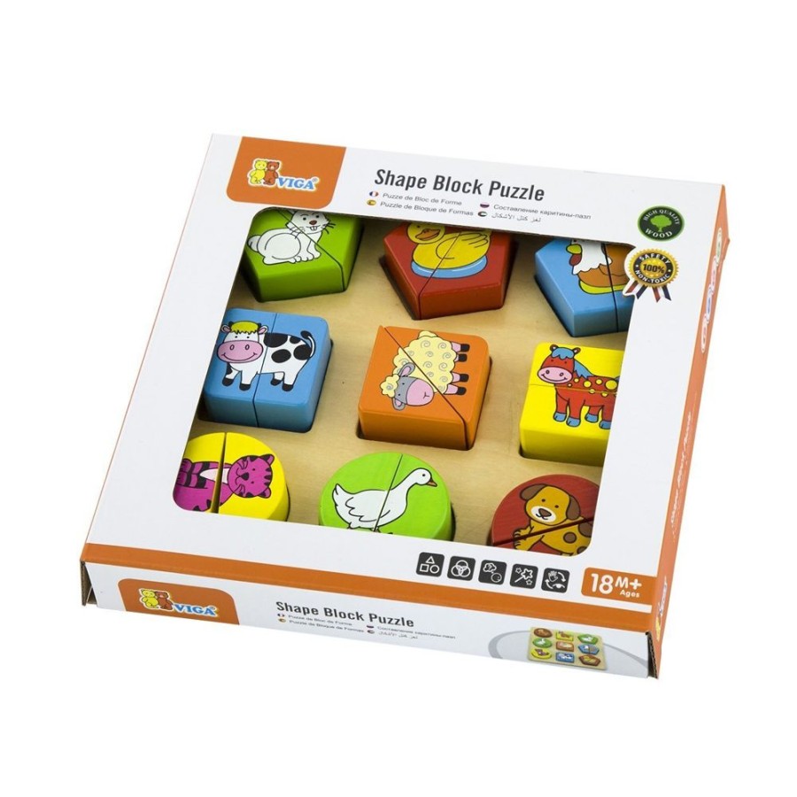 Puzzles Viga Toys | Viga Toys - Shape Block Farm Animals Puzzle