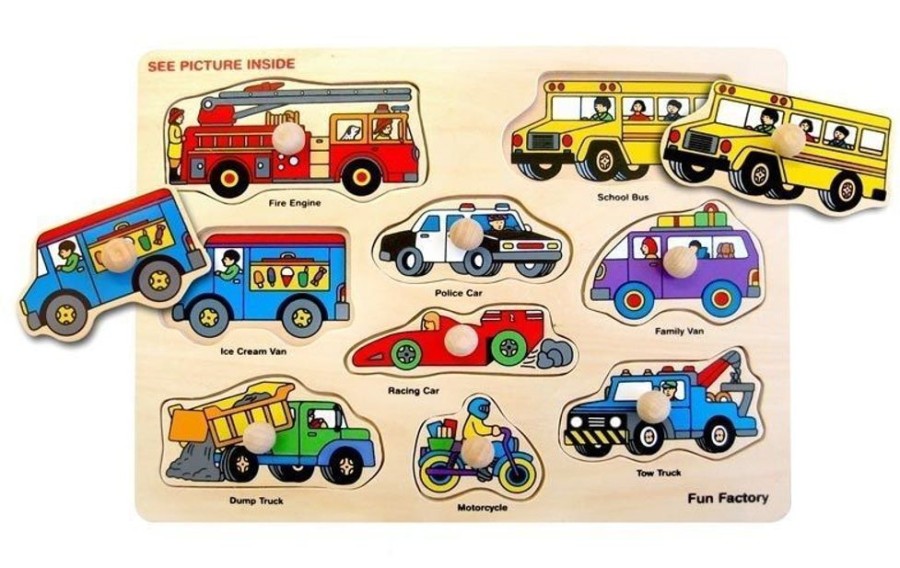 Puzzles Fun Factory | Fun Factory - Vehicles Knob Puzzle