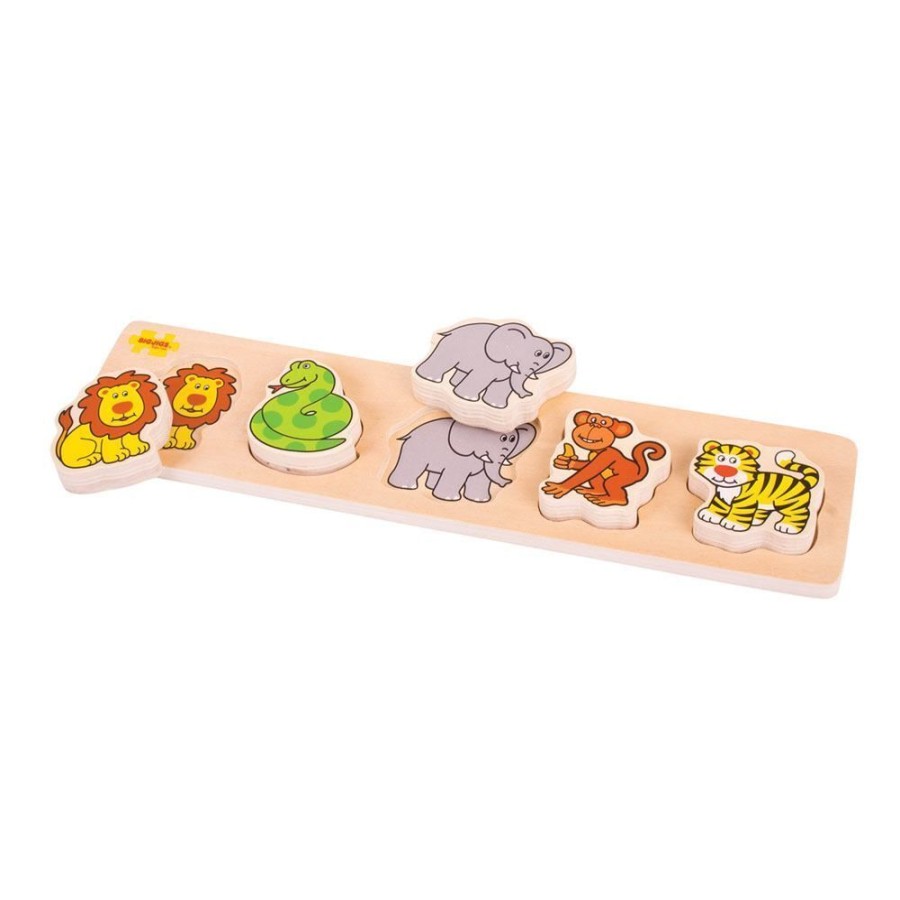 Puzzles Bigjigs Toys | Bigjigs - Chunky Lift And Match Puzzle - Safari 5Pc